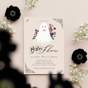Convites Chá de fraldas Ghost Little Boo Floral Gótica