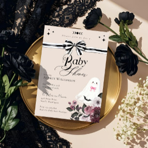 Convites Chá de fraldas Ghost Little Boo Floral Gótica