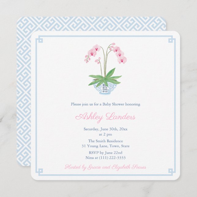 Convites Chá de fraldas Ginger Ginger Ginger Orquídea Azul (Frente/Verso)