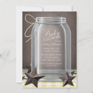 Convites Chá de fraldas Gingham Amarelo Mason Jar Rustic S