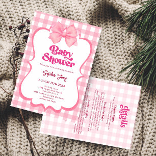 Convites Chá de fraldas Gingham, cor-de-rosa, Chá de fralda