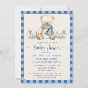 Convites Chá de fraldas Gingham Cute Teddy Beige