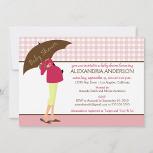 Convites Chá de fraldas Gingham da Mamãe dos Guarda-chuva