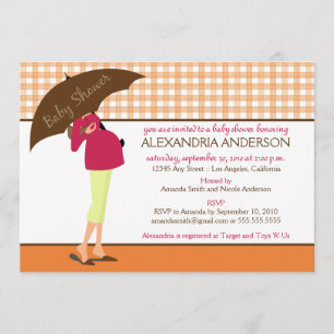 Convites Chá de fraldas Gingham da Mamãe Umbrella Invite 