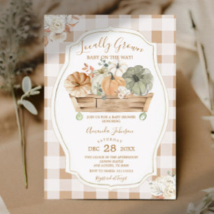 Convites Chá de fraldas Gingham de Abóbora de Queda Local