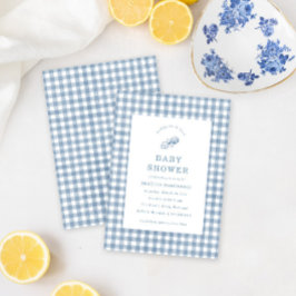 Convites Chá de fraldas Gingham do Clássico Baby Boy Blue R
