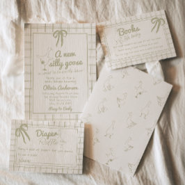 Convites Chá de fraldas Gingham Neutro De Ganso De Bobo Des