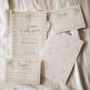 Convites Chá de fraldas Gingham Neutro De Ganso De Bobo Des