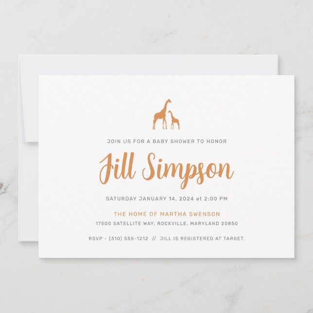 Convites Chá de fraldas Giraffe (Frente)