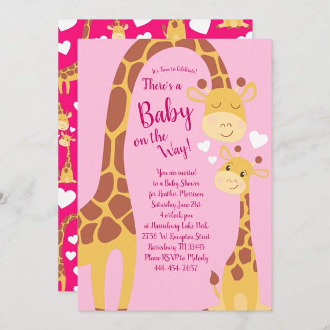 Convites Chá de fraldas Giraffe (Frente/Verso)