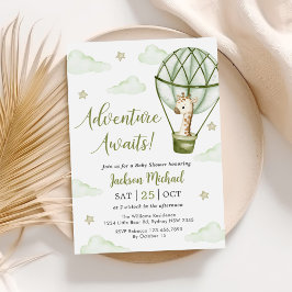 Convites Chá de fraldas Giraffe Hot Air Balloon Green Boy