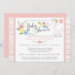 Convites Chá de fraldas Giraffe Madeira Floral e Rústica