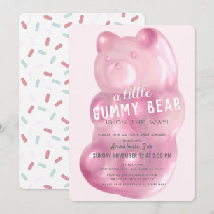 Convites Chá de fraldas GIrl do Urso Cinza Rosa