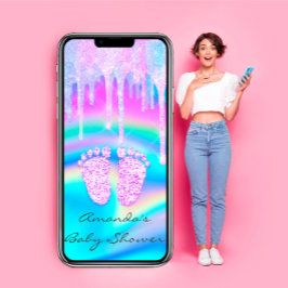 Convites Chá de fraldas Girly Feet Dripe Unicorn Holograph