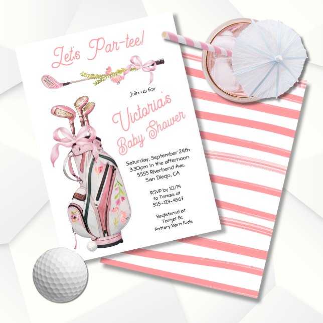 Convites Chá de fraldas Girly Preppy Golf (Criador carregado)