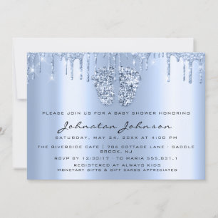 Convites Chá de fraldas Glitter Blue Feet Blue Boy