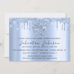 Convites Chá de fraldas Glitter Blue Feet Blue Boy