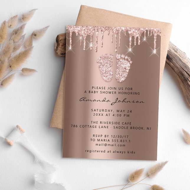 Convites Chá de fraldas Glitter de Pés-Rosa do-Drives Menin (Criador carregado)