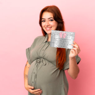 Convites Chá de fraldas Glitter Rosa Pente Cinza Garota