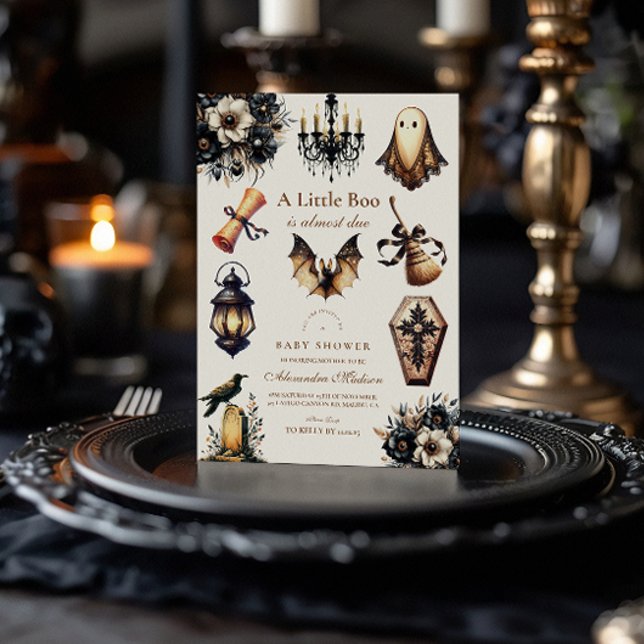 Convites Chá de fraldas Gótico do Halloween Pequeno Boo (Criador carregado)