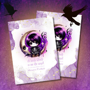 Convites Chá de fraldas gótico Skeleton Crow Luz