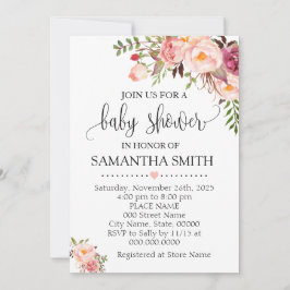 Convites Chá de fraldas gráfico floral rosa