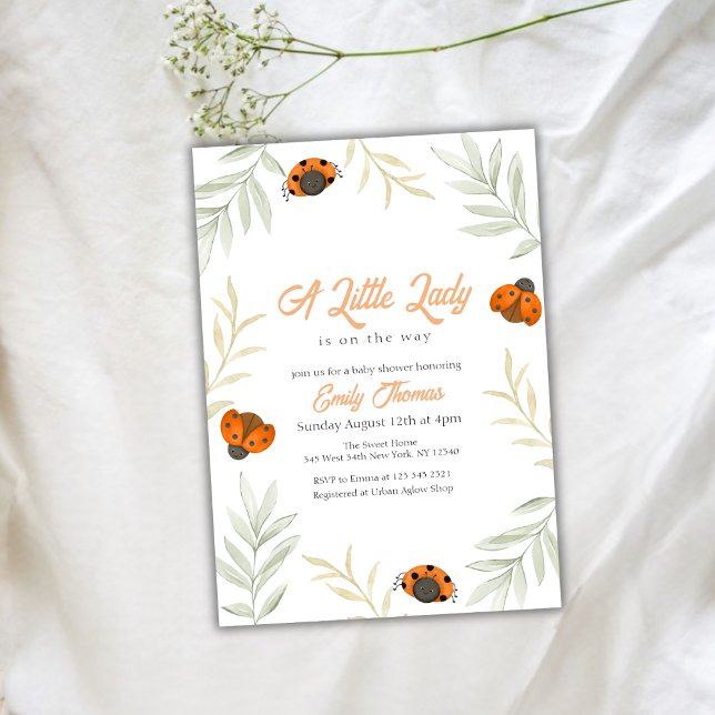 Convites Chá de fraldas Greenerescente de Ladybug (Fall Little Ladybug Greenery Baby Shower Invitation)