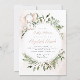 Convites Chá de fraldas Greenery de Elefante de Pamendoim