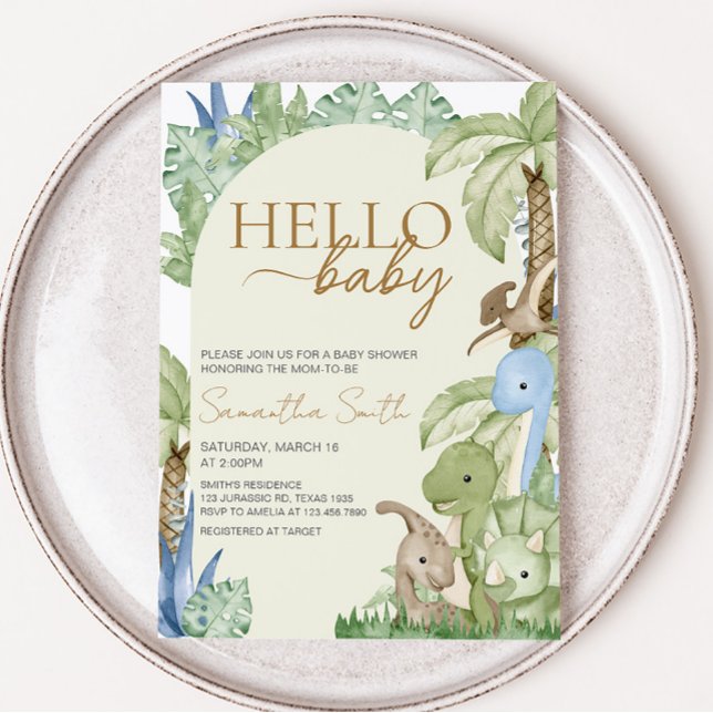 Convites Chá de fraldas Greenery Dinossaur (Boho Dinosaur Baby Shower Invitation)