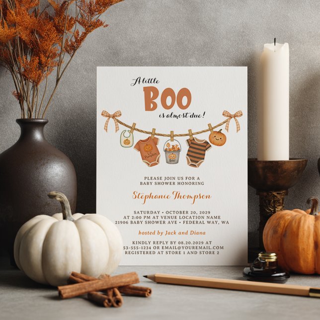 Convites Chá de fraldas Halloween Little Boo (Baby Shower Halloween Little Boo Invitation)