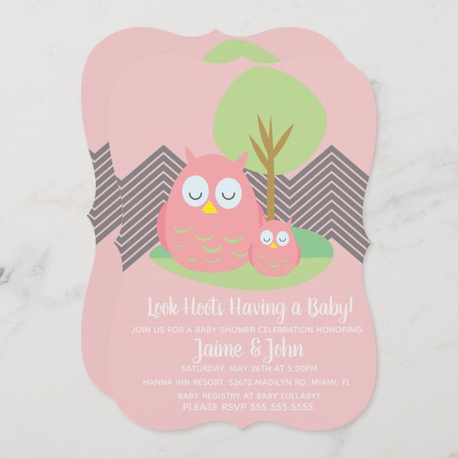 Convites Chá de fraldas Hoot Chevron Moderno (Frente/Verso)