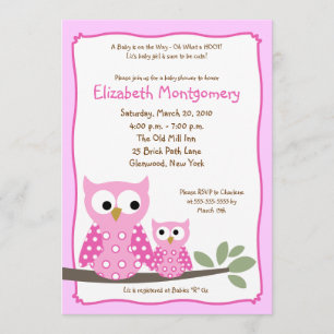 Convites Chá de fraldas HOOT OWLS PINK Girl 5x7