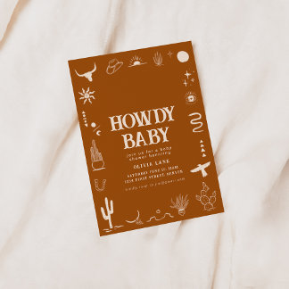 Convites Chá de fraldas Howdy do Sudoeste