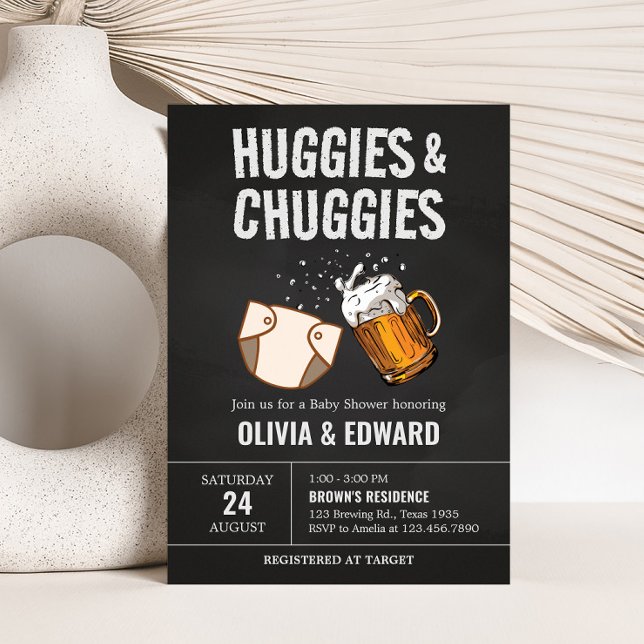 Convites Chá de fraldas Huggies e Chuggies (Beer And Diaper Baby is Brewing Baby Shower Invitation)