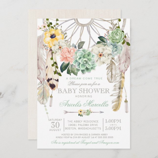 Convites Chá de fraldas ideal de Boho do coletor dos (Frente/Verso)