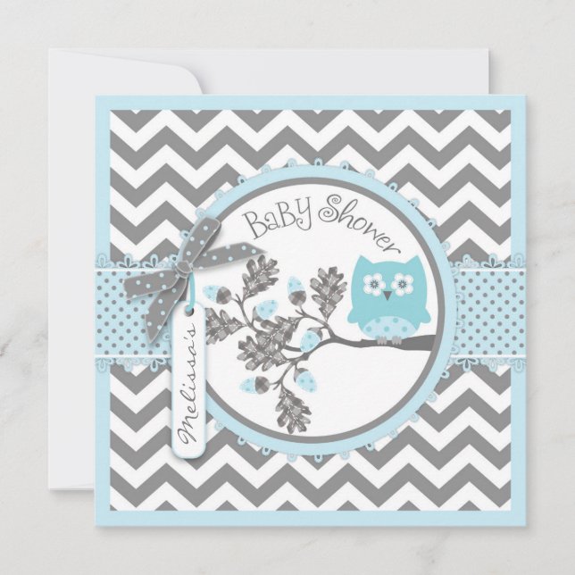 Convites Chá de fraldas Impressão Baby Boy Owl Chevron (Frente)