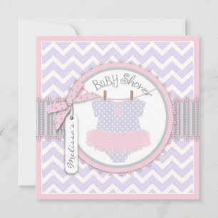 Convites Chá de fraldas Impressão de Baby Girl Tutu Chevr