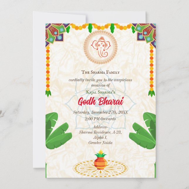 Convites Chá de fraldas indiano Godh Bharai Hindu (Frente)