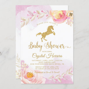 Convites Chá de fraldas Inglês Elegante e Dourado Floral Un