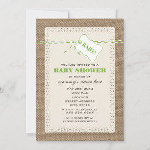 Convites Chá de fraldas Inspirado de Burlap Lace & Green T
