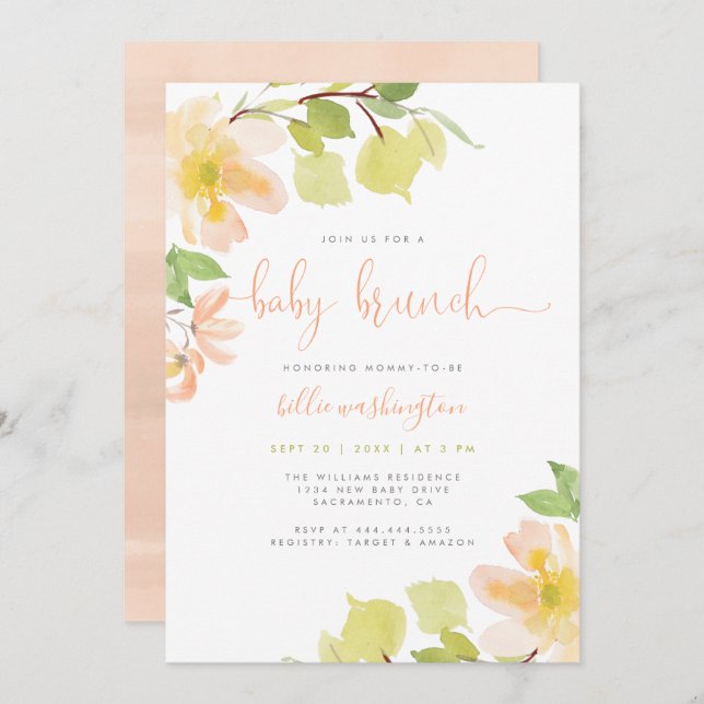 Convites Chá de fraldas Inverso Cor-de-Água Verde Leve Rosa (Frente/Verso)