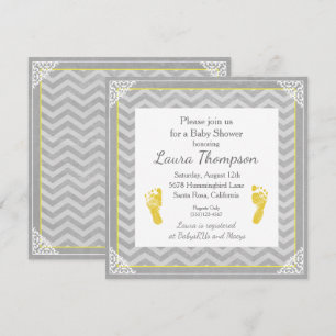 Convites Chá de fraldas Invitation Cinza Chevron Stripe