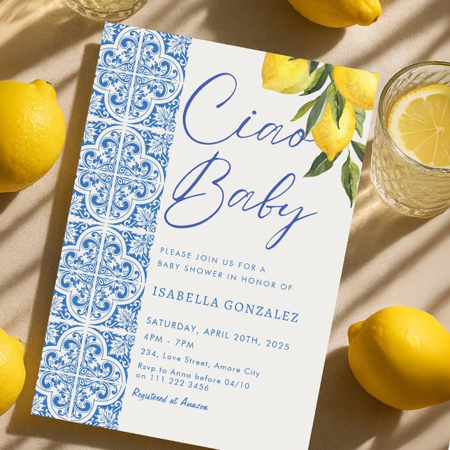 Convites Chá de fraldas italiano Ciao Baby Amalfi (Italian Ciao Baby Amalfi Baby Shower Invitation)