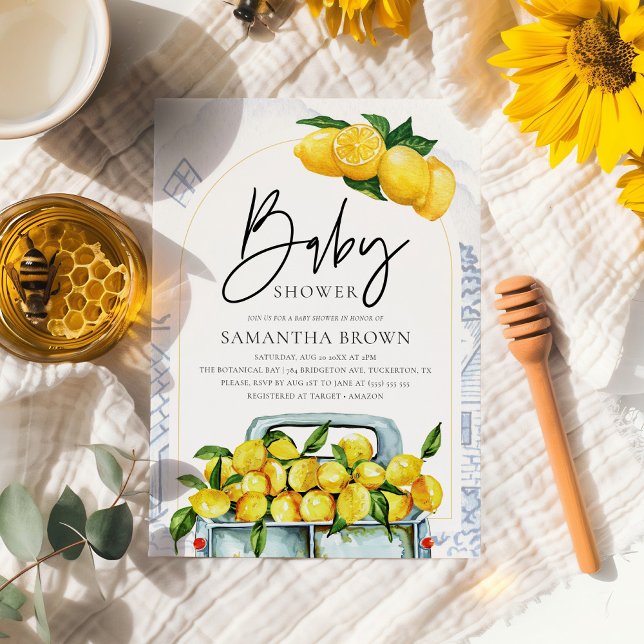 Convites Chá de fraldas italiano de limão azul e amarelo (Criador carregado)