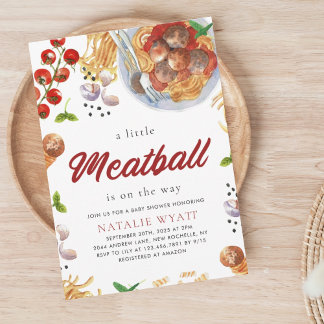 Convites Chá de fraldas Italiano De Meatball Em Aquarela