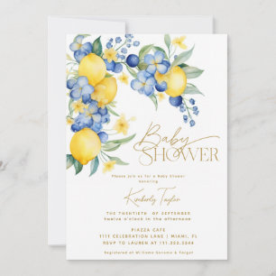Convites Chá de fraldas italiano Lemon Blue Floral