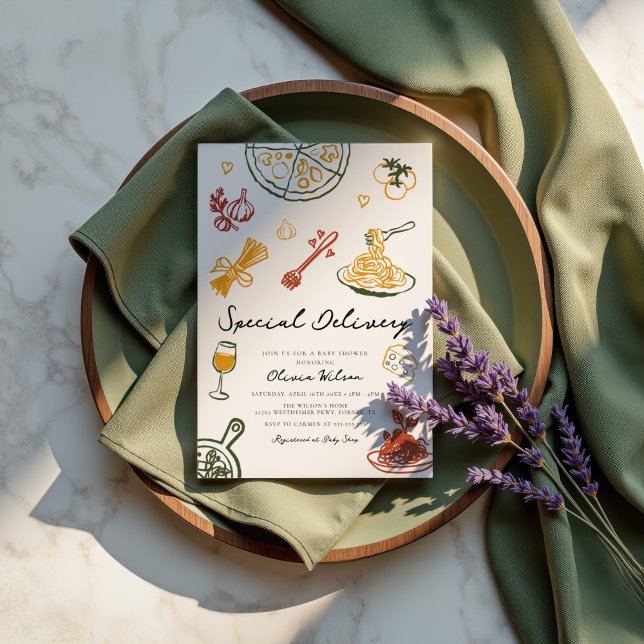 Convites Chá de fraldas Italiano Moderno Scribble (Criador carregado)