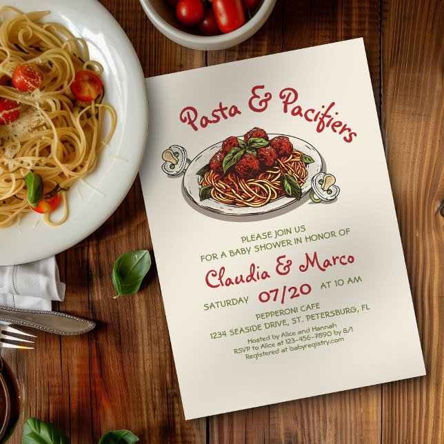 Convites Chá de fraldas Italiano Pasta & Pacificadores (Criador carregado)