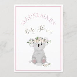 Convites Chá de fraldas Koala Floral Rosa