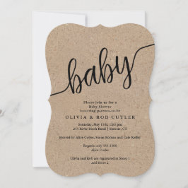 Convites Chá de fraldas Kraft Rustic Script